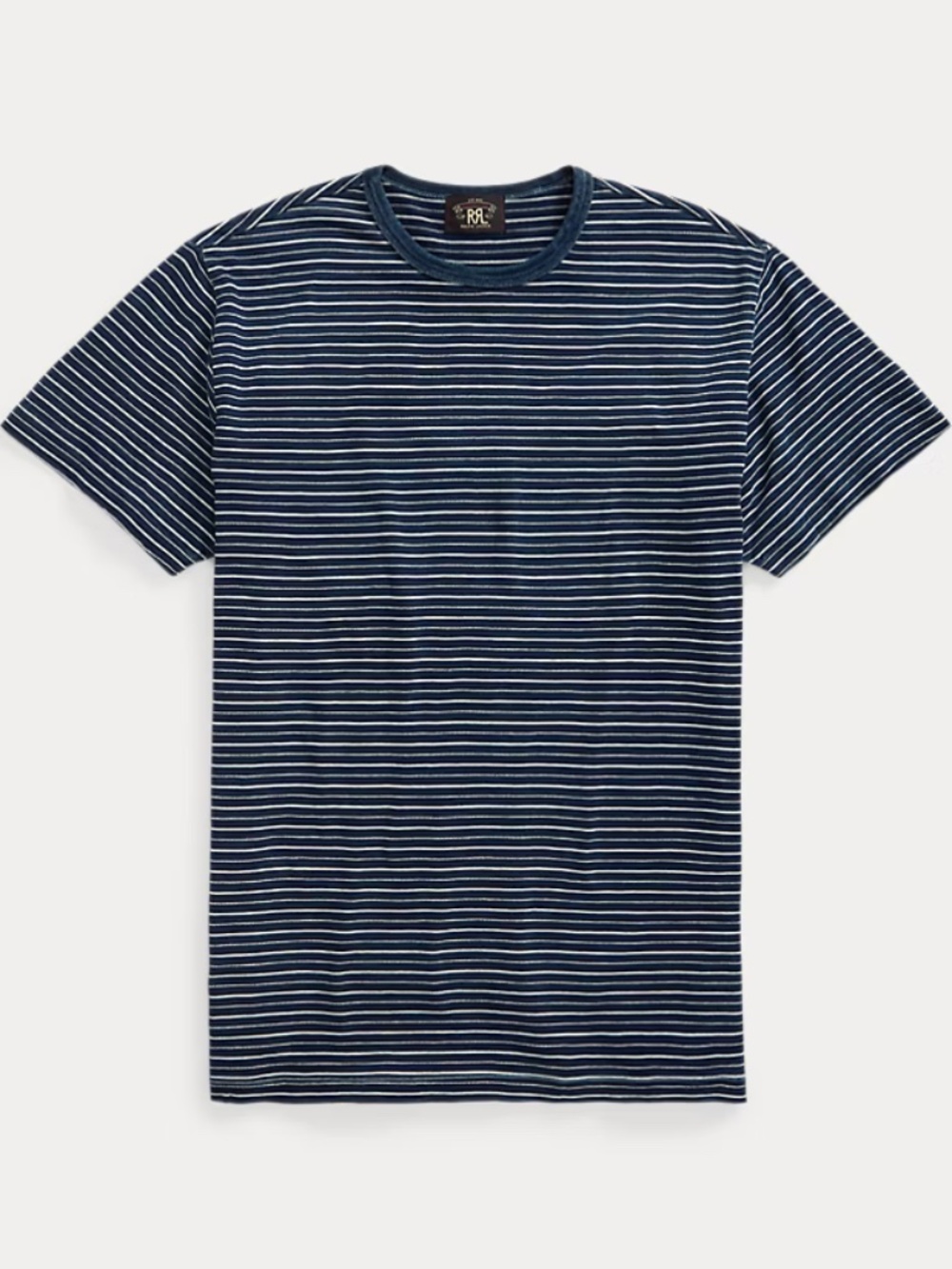 Vintage Ralph Lauren RRL 100% Cotton Blue and White Striped Tee, Sz S